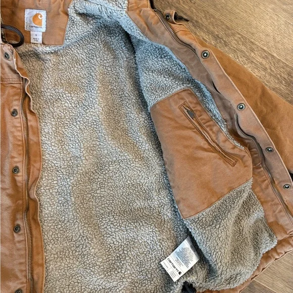 Carhartt men’s Sherpa-lined brown utility jacket - relaxed fit size Small - Picture 4 of 6